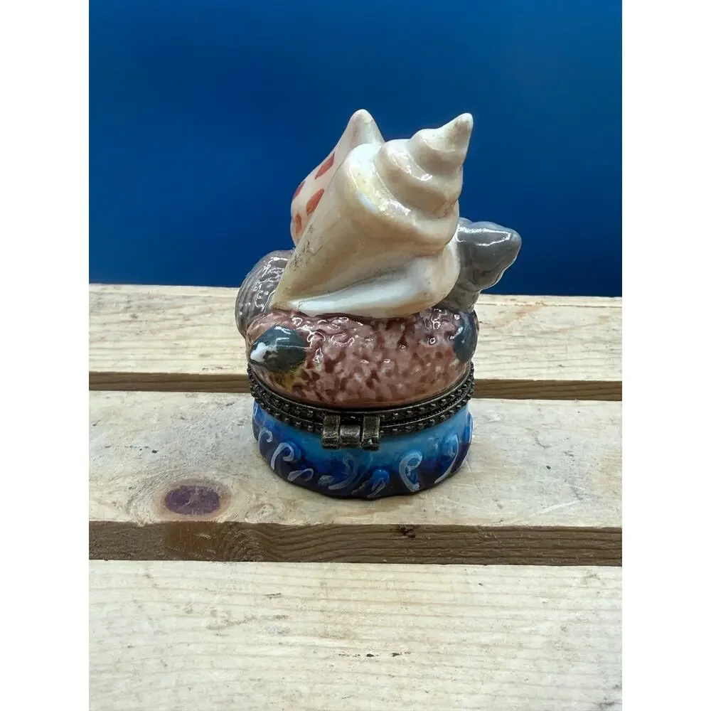 Vintage Seashell Porcelain Hinged Trinket Box - 3” Tall